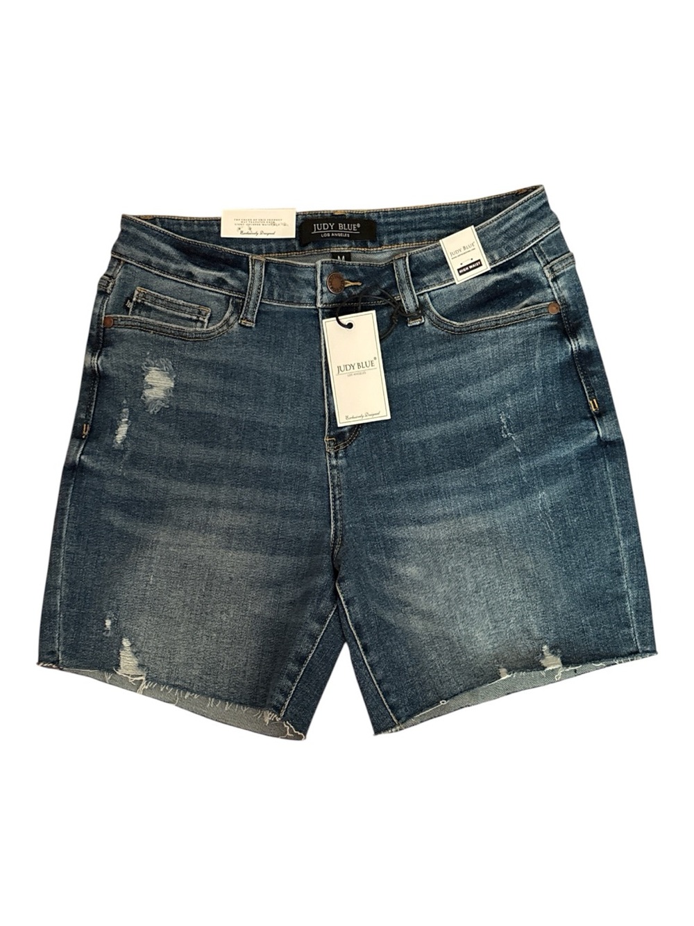 NWT Judy Blue Medium Wash Distressed High Waist Denim Shorts